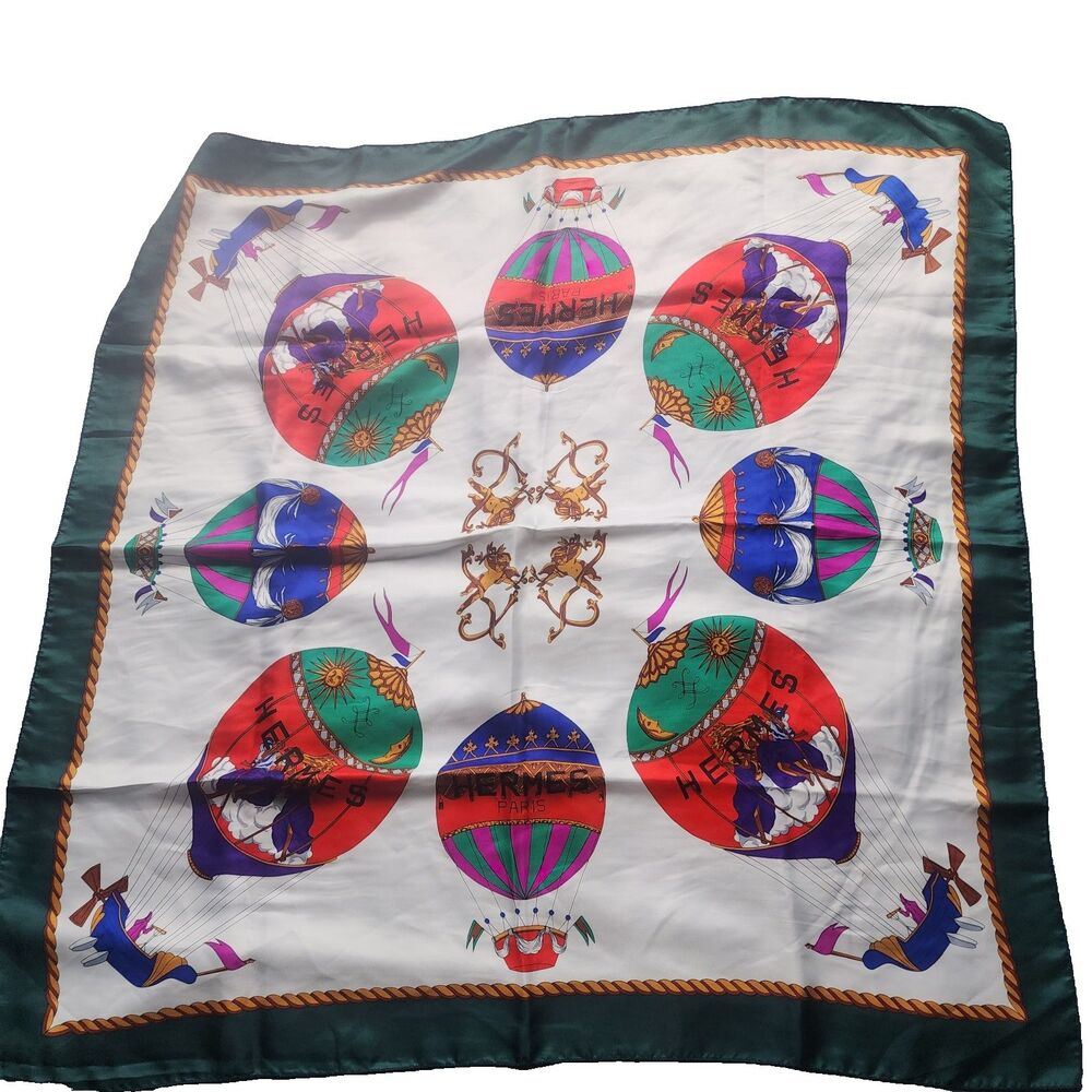 Authentic Hermès "Montgolfières" Hot Air Balloon Print Silk Scarf